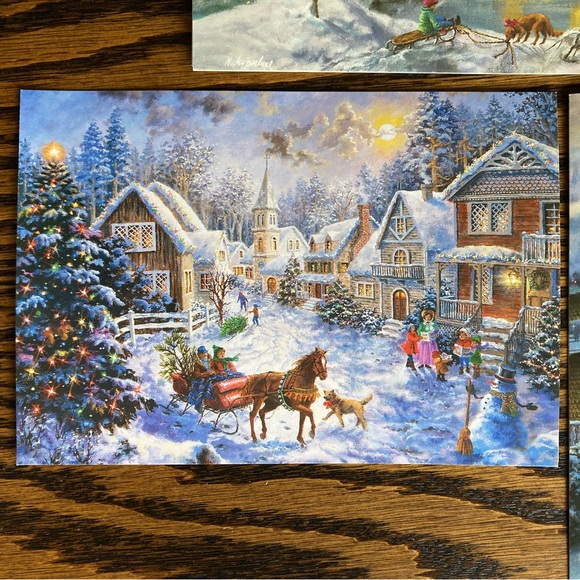 Lot of 5 Nicky Boehme Art Winter Town Cottage Unused Christmas Cards Envelopes - Picture 2 of 16